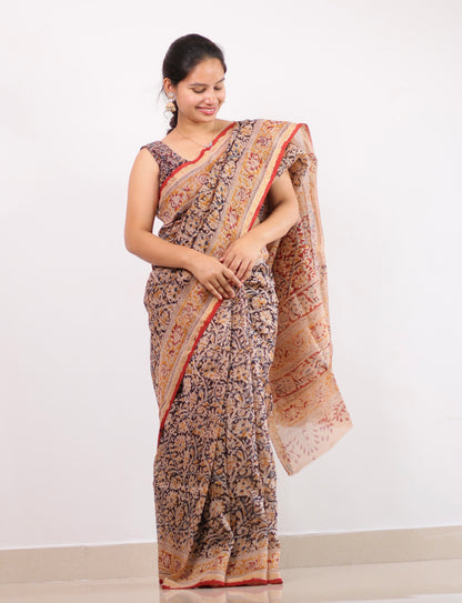 Hand block printed Chanderi Silk Saree