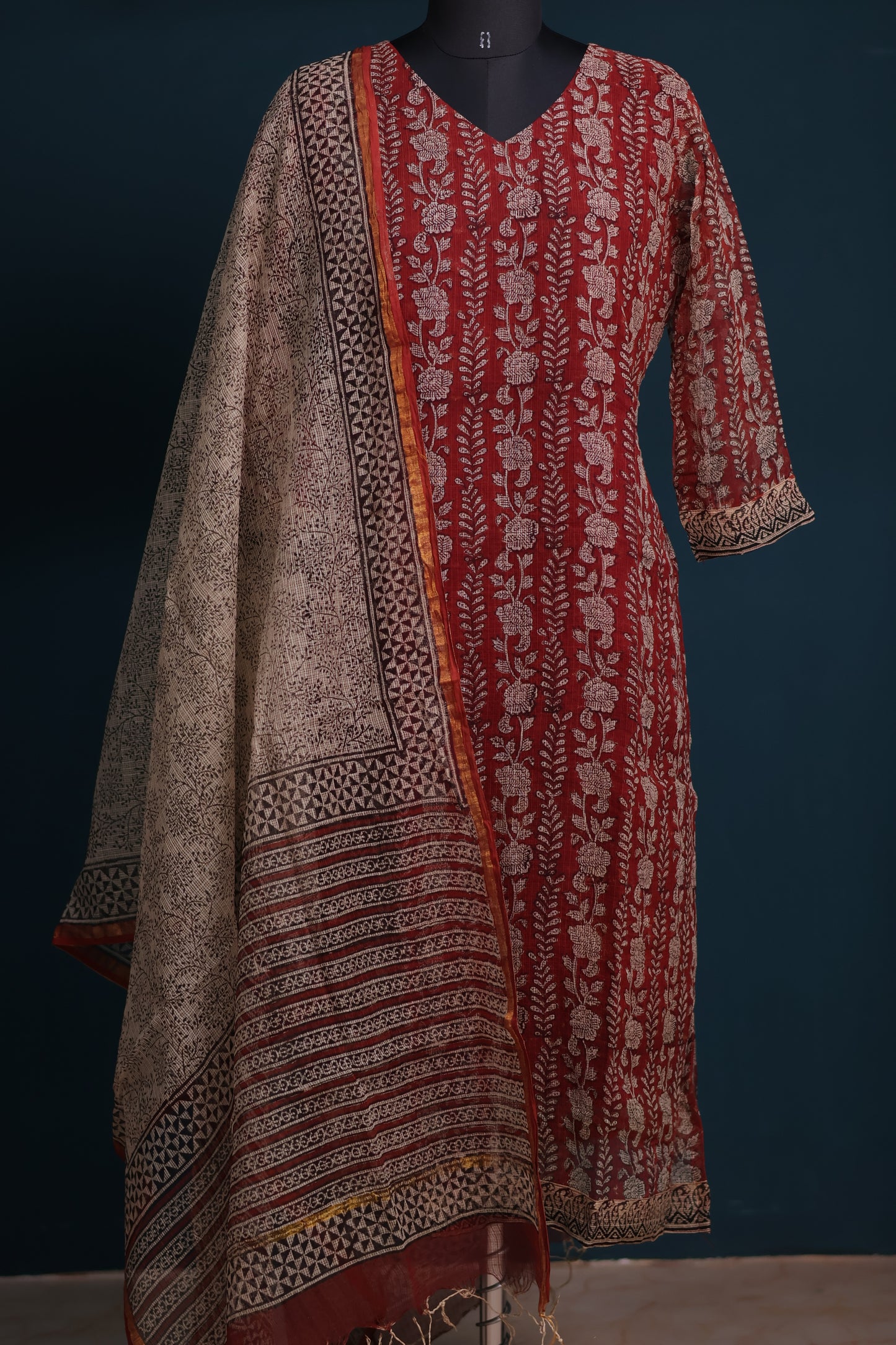 Handblock printed kota 3 piece suit (stitched)