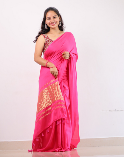 Pink Plain Modal Silk Saree