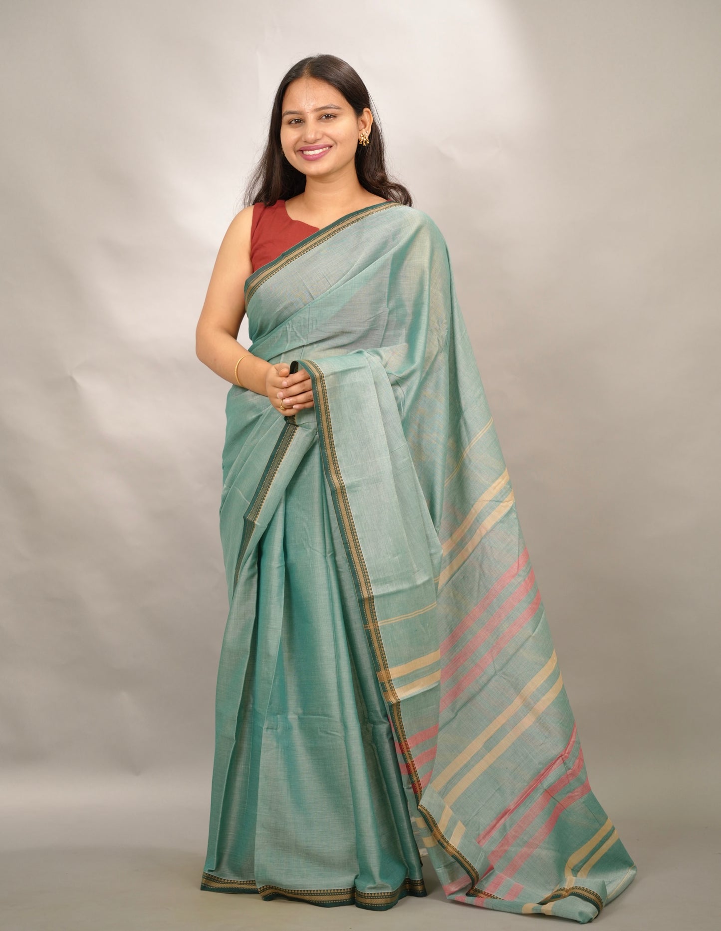 Sea green Narayanpet Cotton Saree | Looms & Tassels
