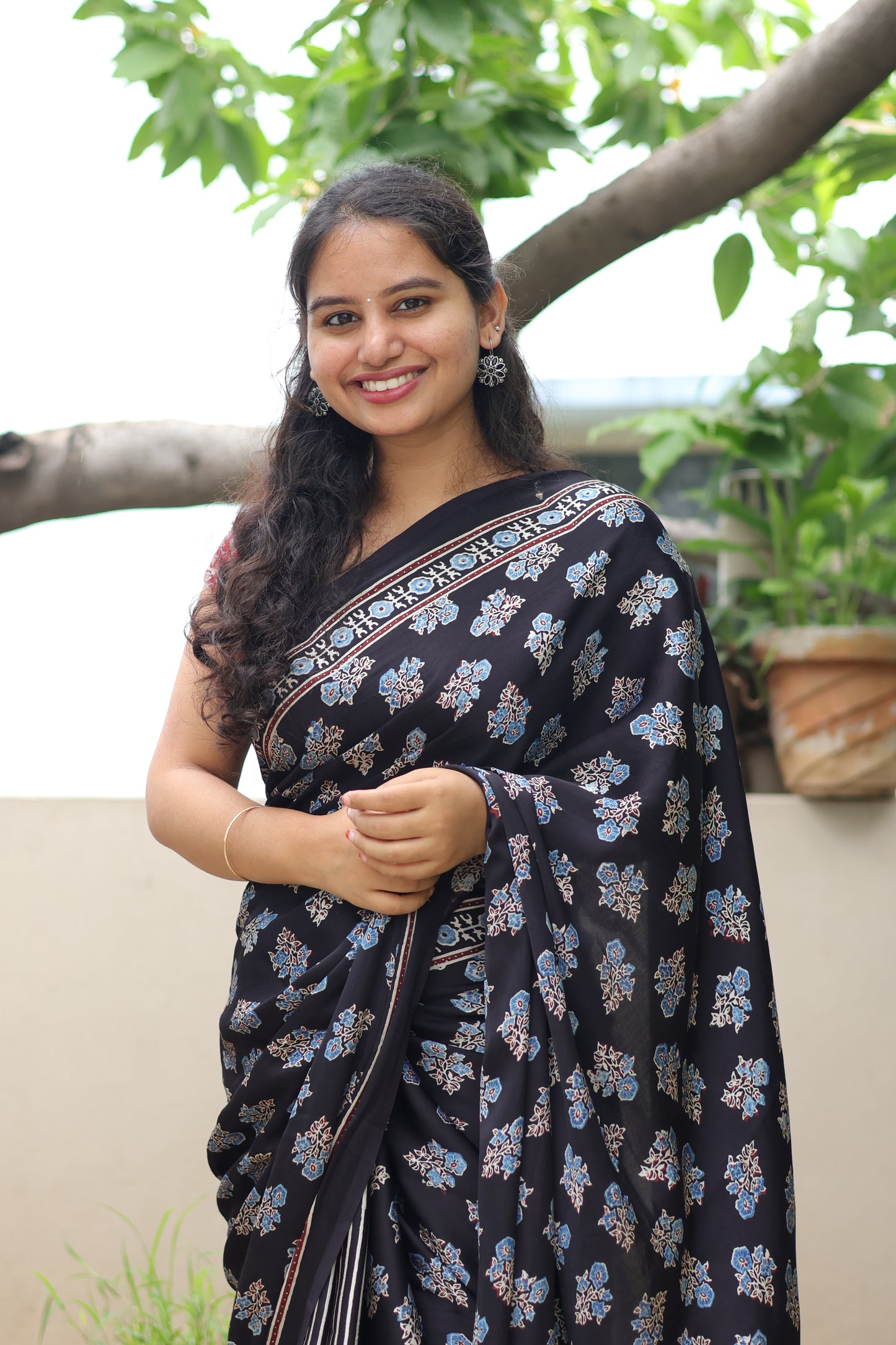 Black Ajrakh Modal Silk Saree