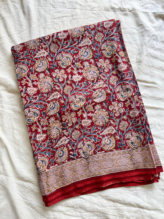 Hand block printed Kalamkari Silk Saree