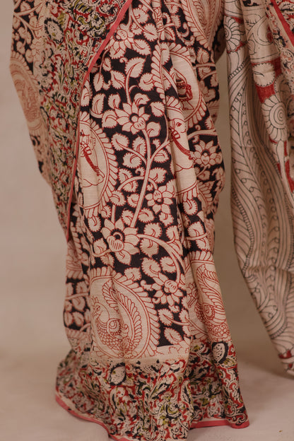Hand Block Printed Kalamkari Chennur Silk Saree