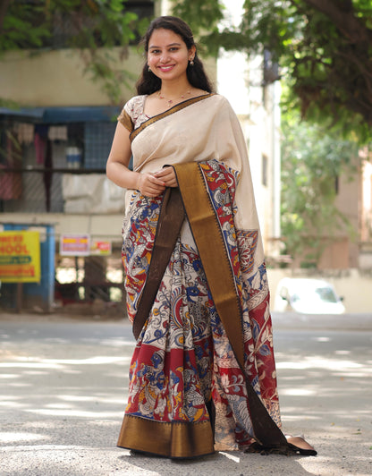 Kanchi Border Kalamkari Chennur Silk Saree