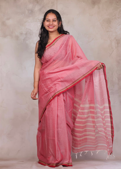 Onion Pink Narayanpet Cotton Saree | Looms & Tassels
