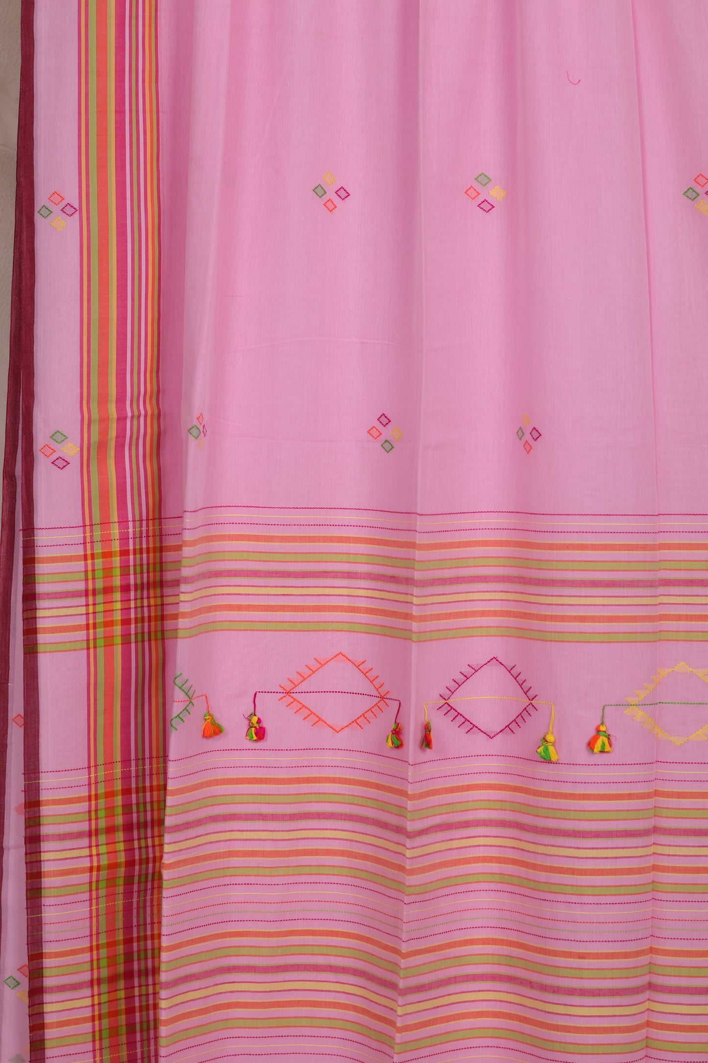 Pink Bhujodi weaving Malai Cotton Saree | Looms & Tassels