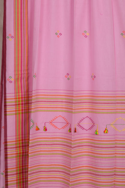 Pink Bhujodi weaving Malai Cotton Saree | Looms & Tassels
