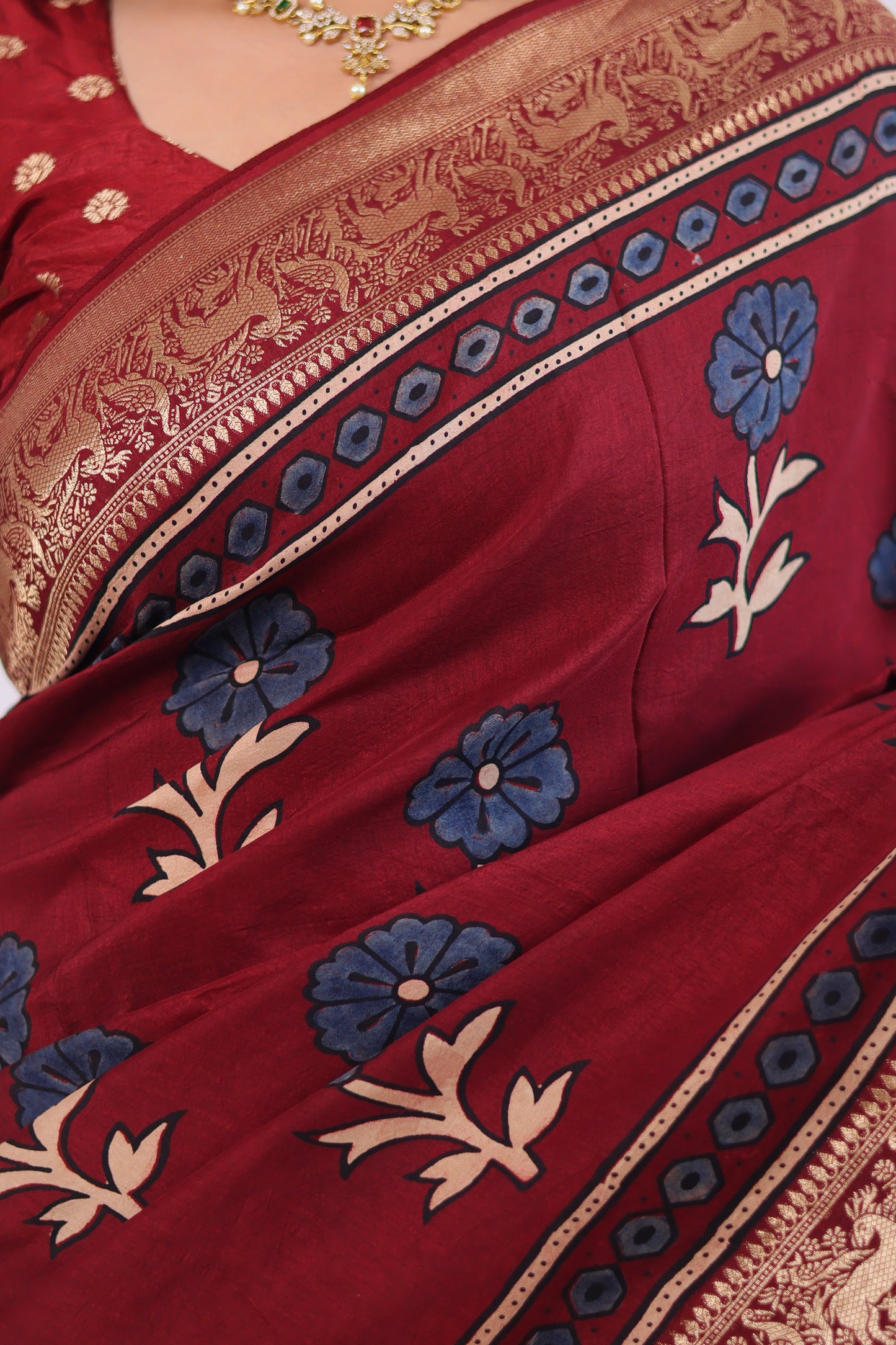 Ajrakh Dola Silk Saree