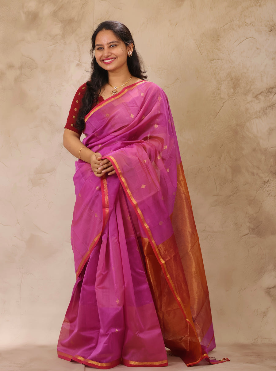 Lavender Handloom Maheswari Silk Cotton Sarees | Looms & Tassels