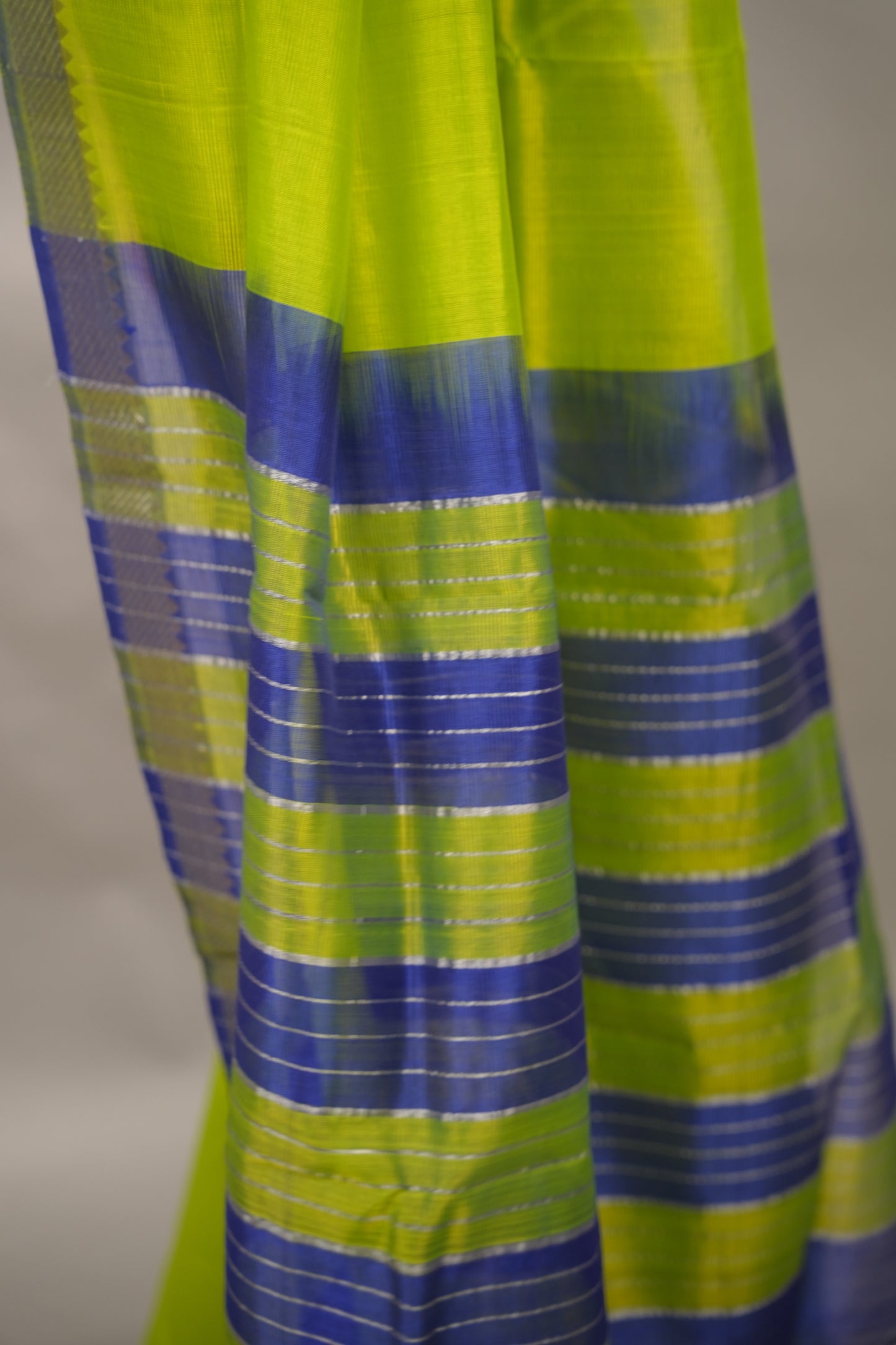 Parrot Green & Blue Handloom Mangalagiri Silk Saree| Looms & Tassels