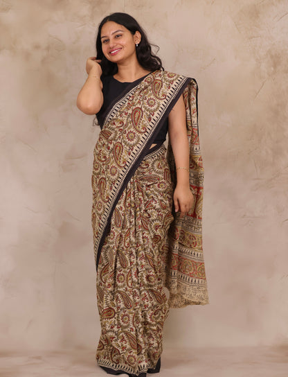 Hand Block Printed Kalamkari Chennur Silk Saree
