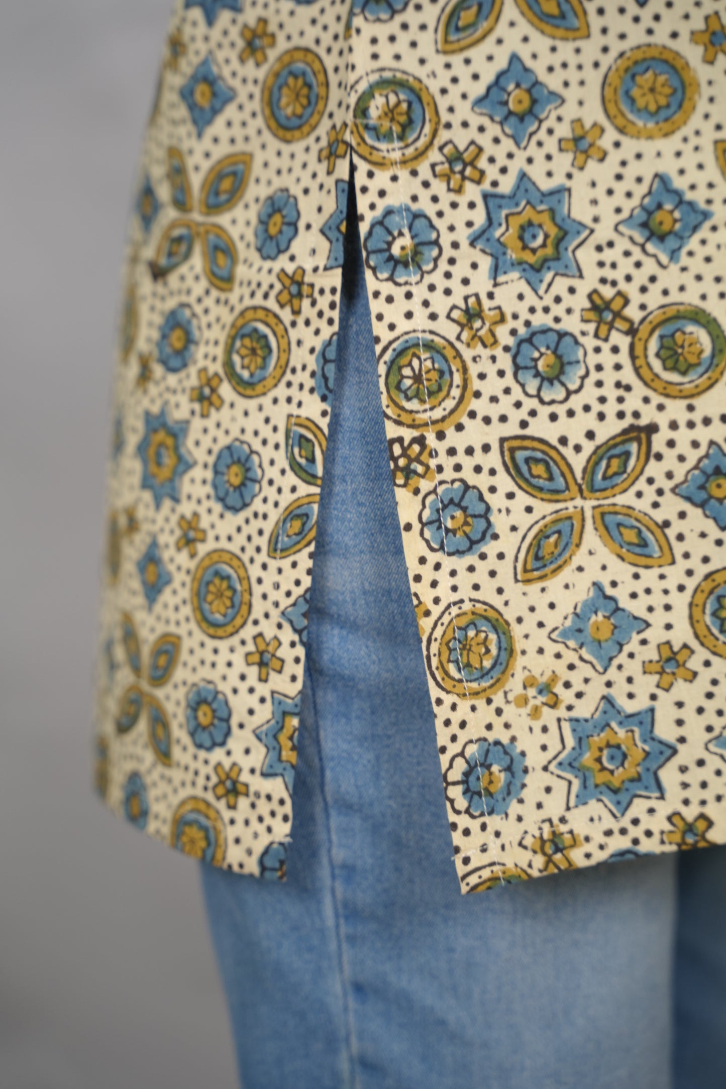 Cream Ajrakh Hand Block Printed Short Top