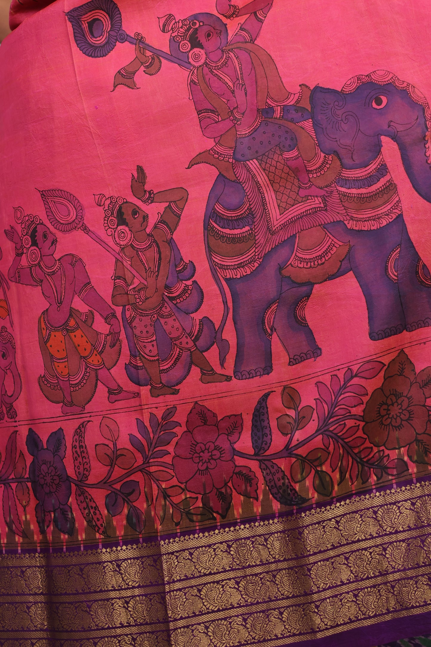 Kanchi Pattu Hand Painted Pen Kalamkari Saree