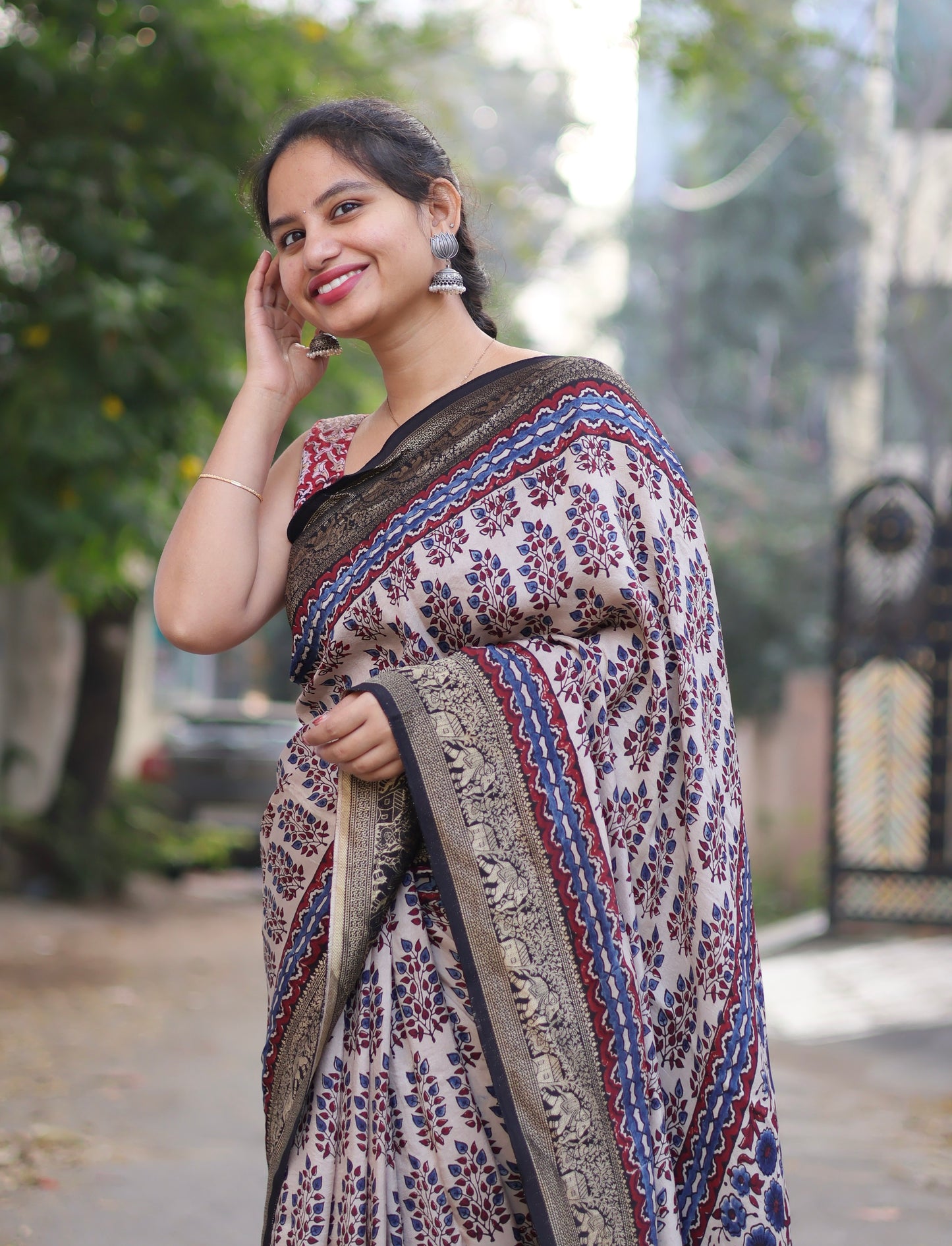 Ajrakh Dola Silk Saree