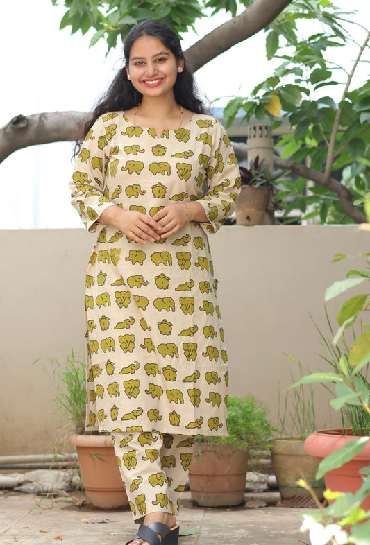 Green Pure Cotton Handcrafted Co-Ord Set