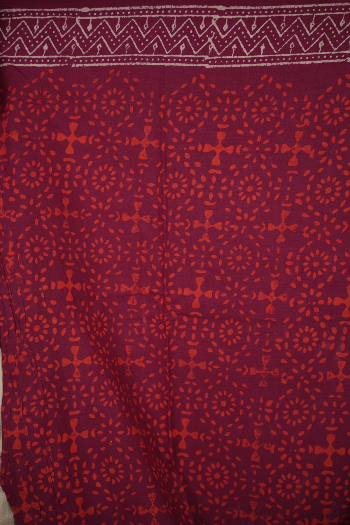 Maroon Bagru Handblock printed MulMul cotton saree | Looms & Tassels