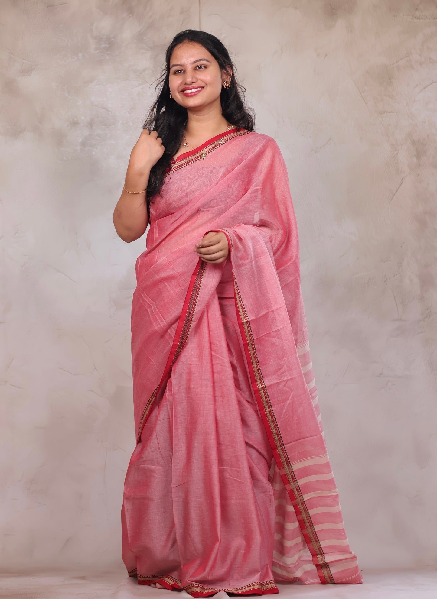 Onion Pink Narayanpet Cotton Saree | Looms & Tassels