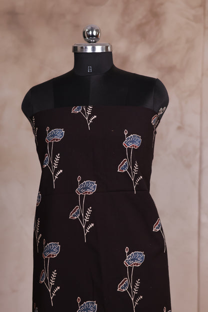 Black Ajrakh Handblock Printed Pure Cotton 2 Piece Suit Set | Looms & Tassels