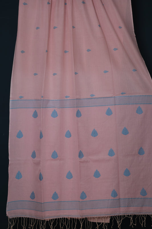 Pink Checks Pure Handwoven Jamdhani butta Malai Cotton Saree