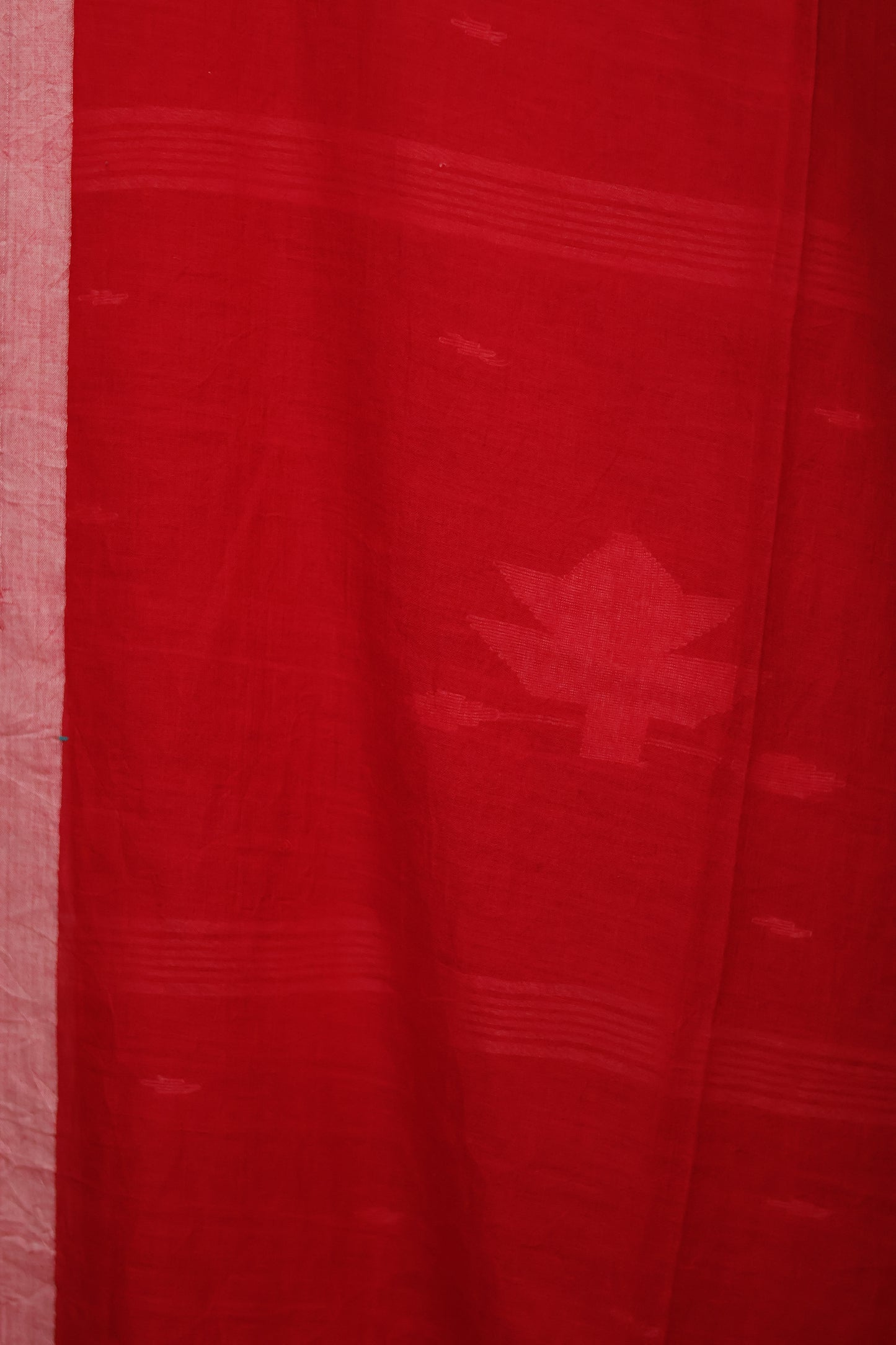 Red Pure Handwoven Malai Cotton Saree with Butta Weaving border