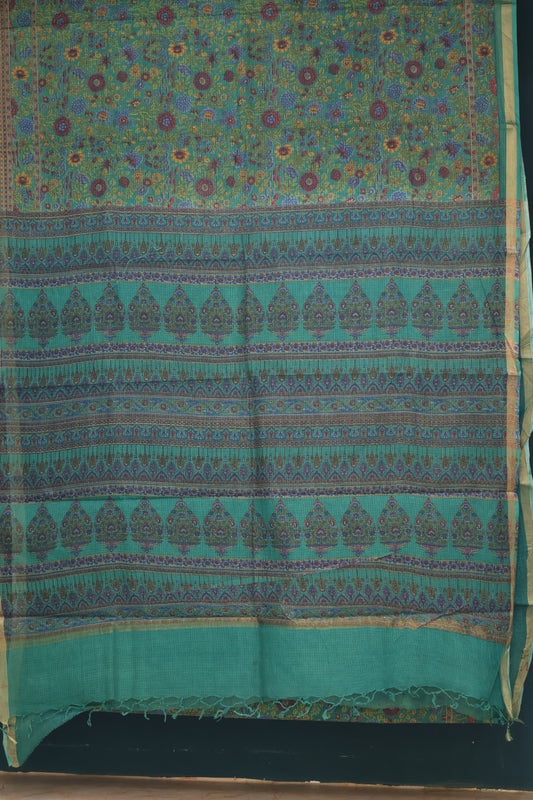 Sea Green Digital printed Kota Doria Saree