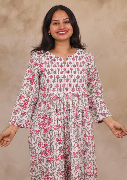 White Pure Mul Cotton Aline Kurta Set (Set of 2) | Looms & Tassels