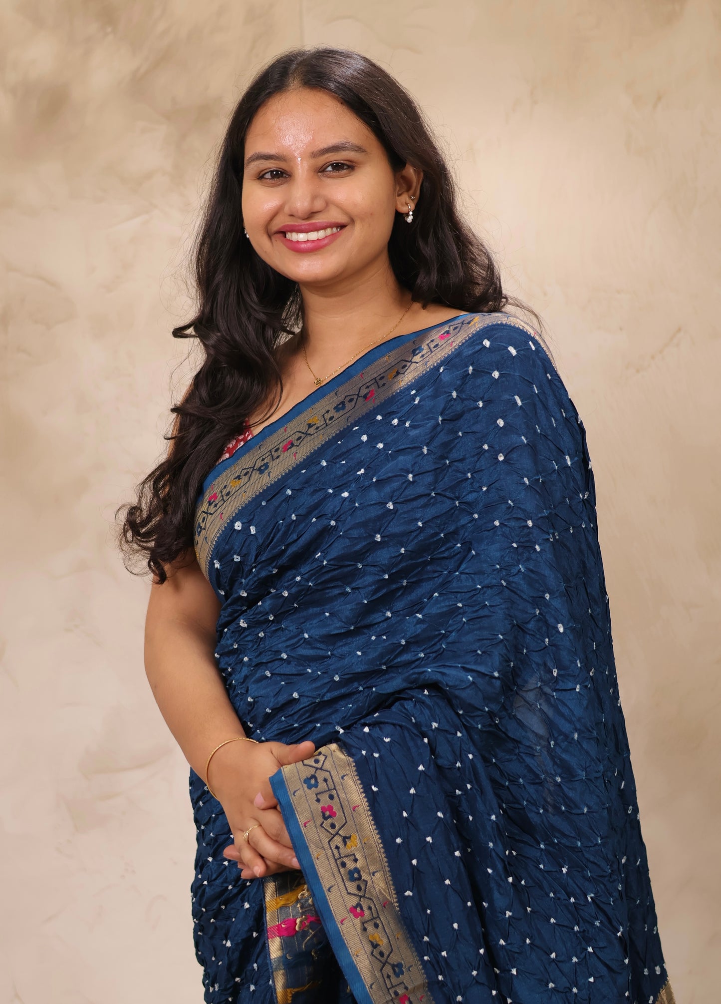 Cyan Blue Handcrafted Bandhani Paithani Dola Silk Saree | Looms & Tassels