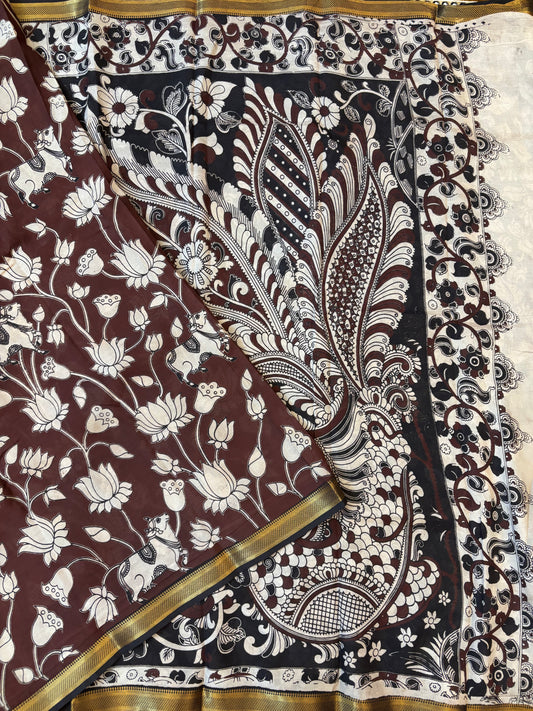 pichwai Nizam Border Kalamkari Silk Saree