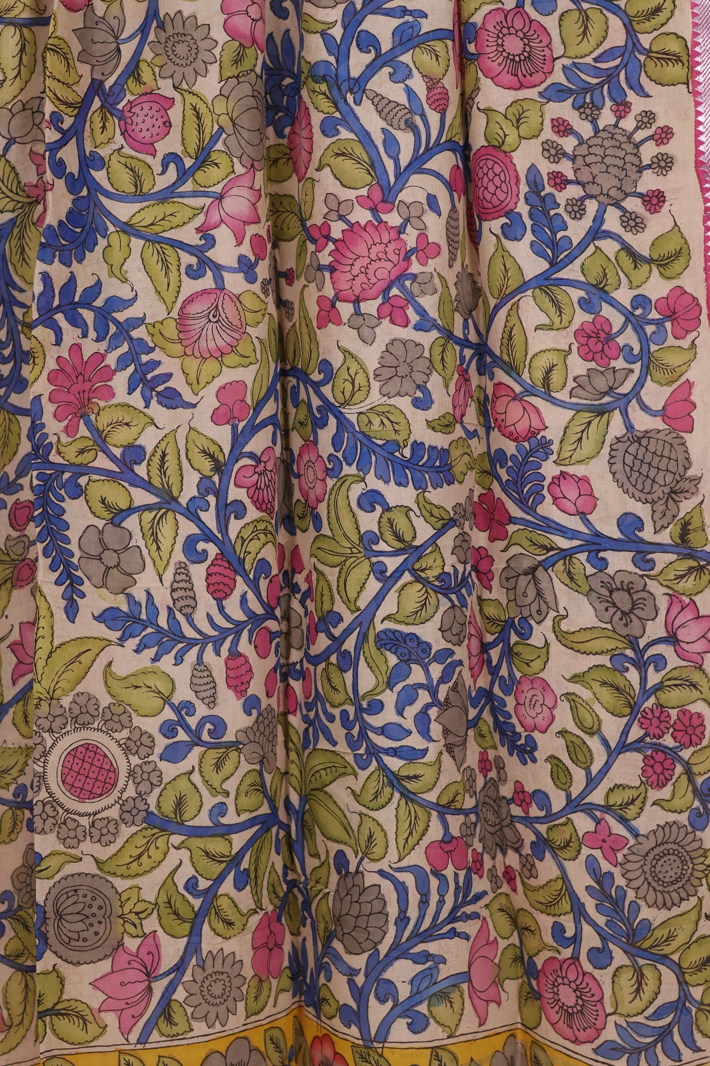 Pen Kalamkari Mangalagiri silk Duppata