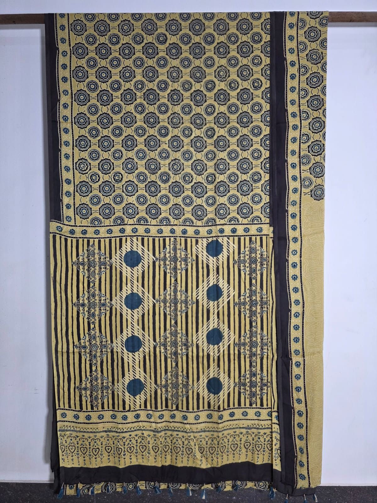 Beige Exclusive Mandala Design Ajrakh Handblock Printed Modal Silk Saree