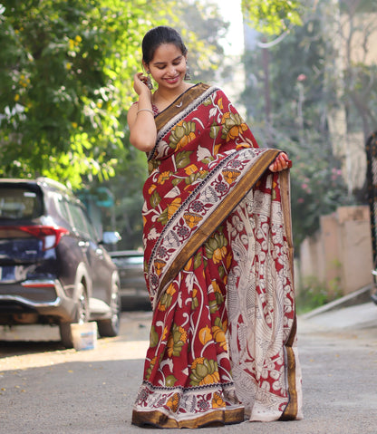 Nizam Border Kalamkari Silk Saree