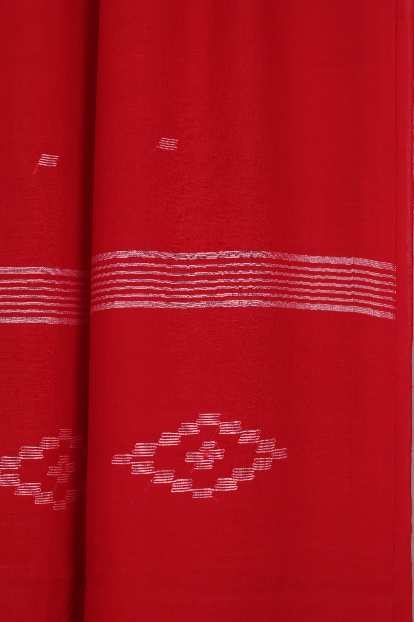 Red Malai Cotton Saree with Butta Weaving | Looms & Tassels