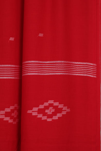 Red Malai Cotton Saree with Butta Weaving | Looms & Tassels