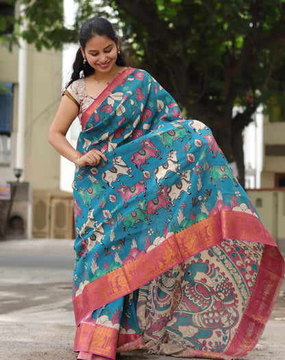 Pichwai Kanchi Border Kalamkari Chennur Silk Saree