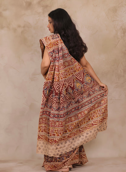 Hand Block Printed Kalamkari Cotton Saree
