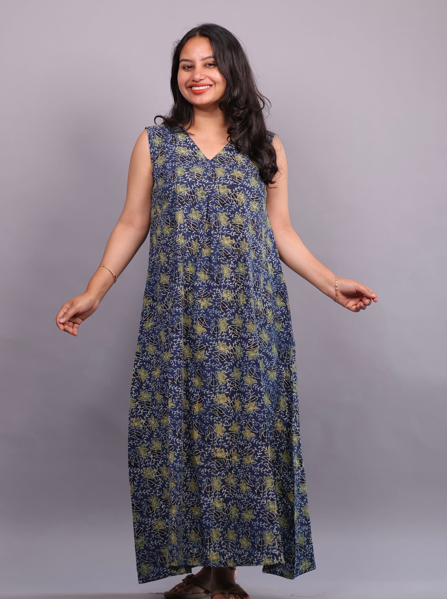 Blue Ajrakh Handblock Printed A-Line Cotton Kurti – Elegant & Comfortable Ethnic Wear | Looms & Tassels
