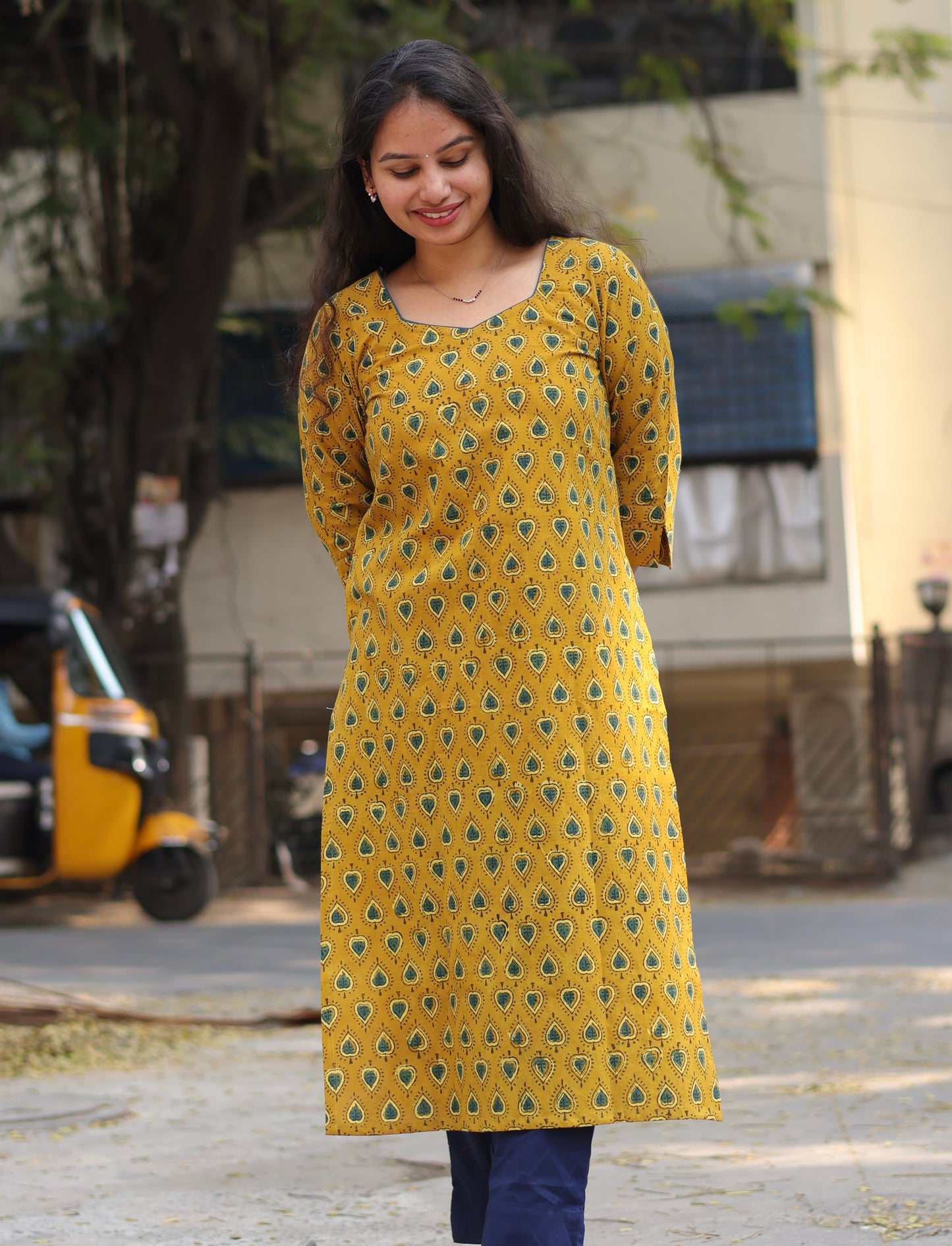 Mustard Ajrakh Hand Block printed Kurti
