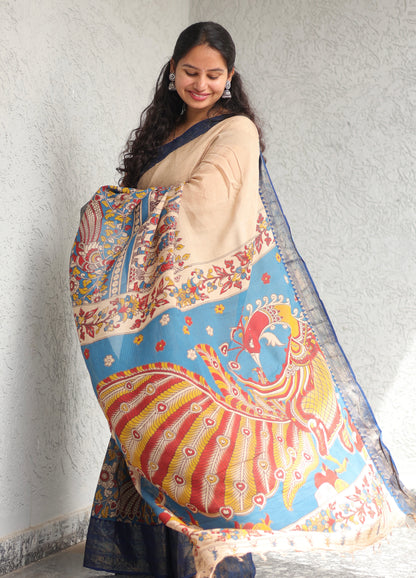 Kanchi border Kalamkari chennur silk saree