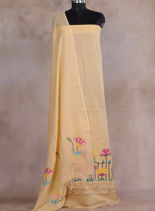 Handwoven Jamdhani weaving pure Malai cotton 2 piece suit sets | Looms & Tassels