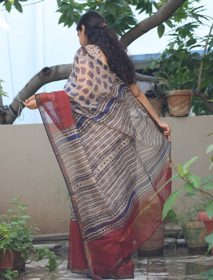 Bagru Hand block printed Kota Doriya Saree