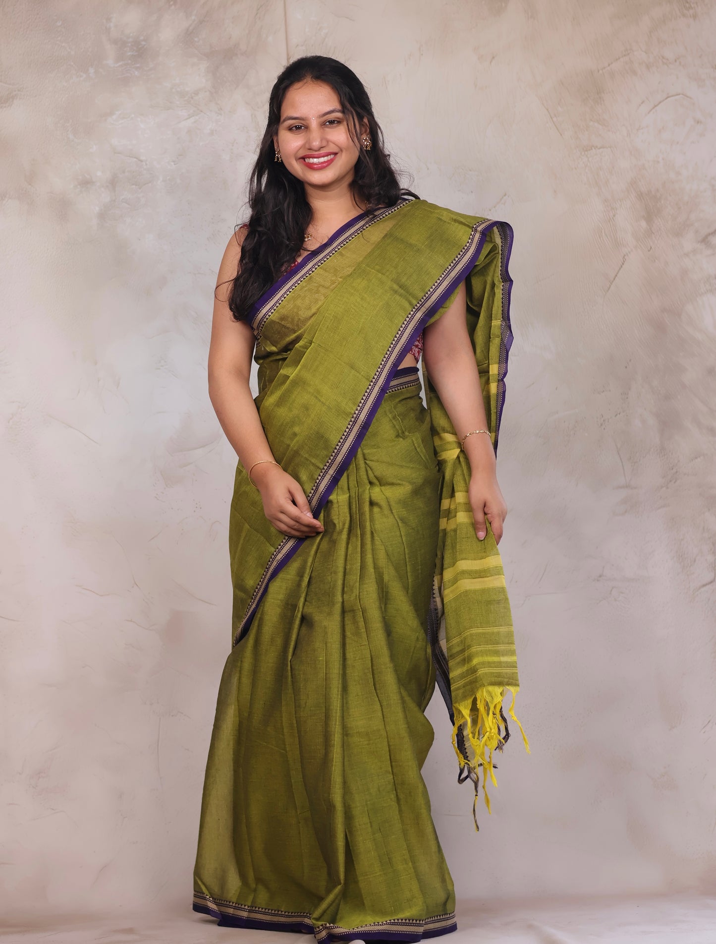Parrot Green Narayanpet Cotton Saree | Looms & Tassels