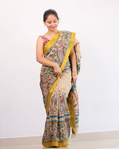 Nizam Border Kalamkari Silk Saree