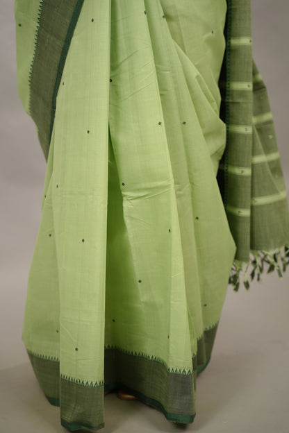 Pista Green Handloom Venkatagiri Cotton Saree Without Blouse | Looms & Tassels