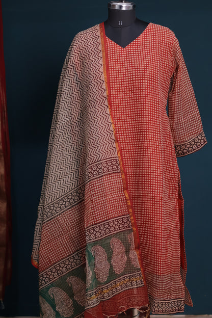 Handblock printed kota 3 piece suit (stitched)