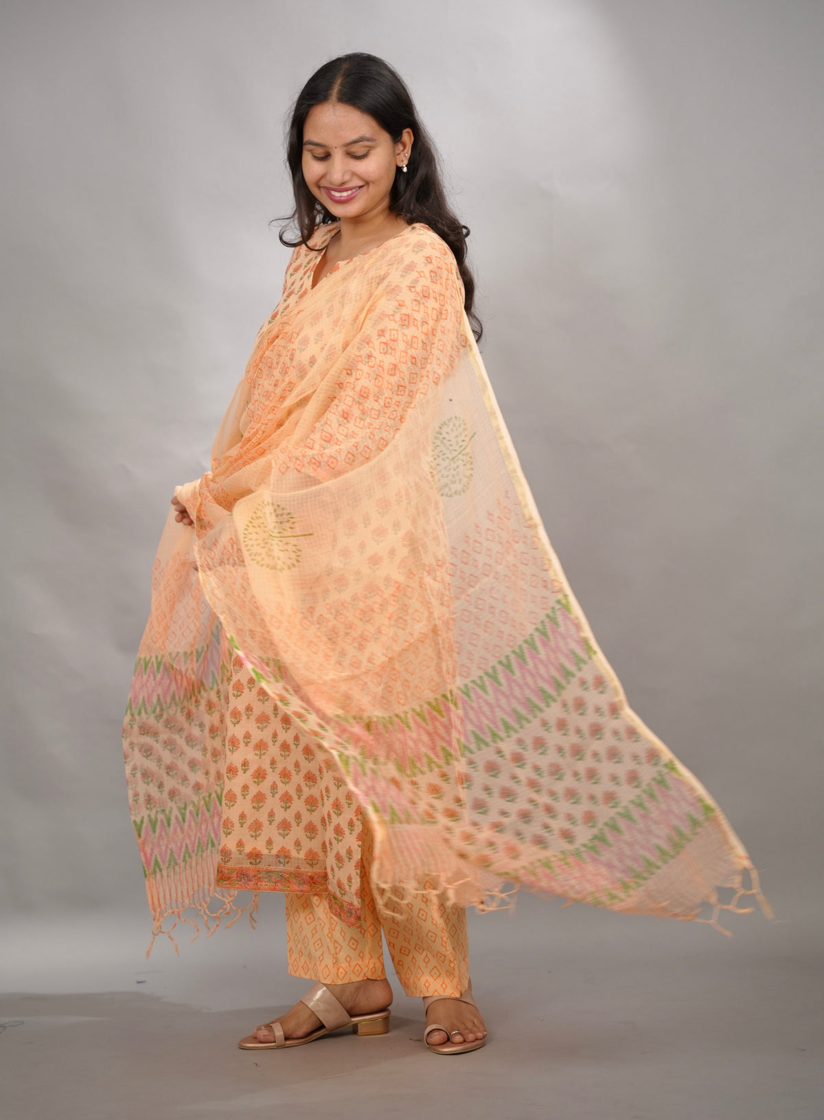 Handblock printed kota 3 piece suit (stitched)| Looms & Tassels