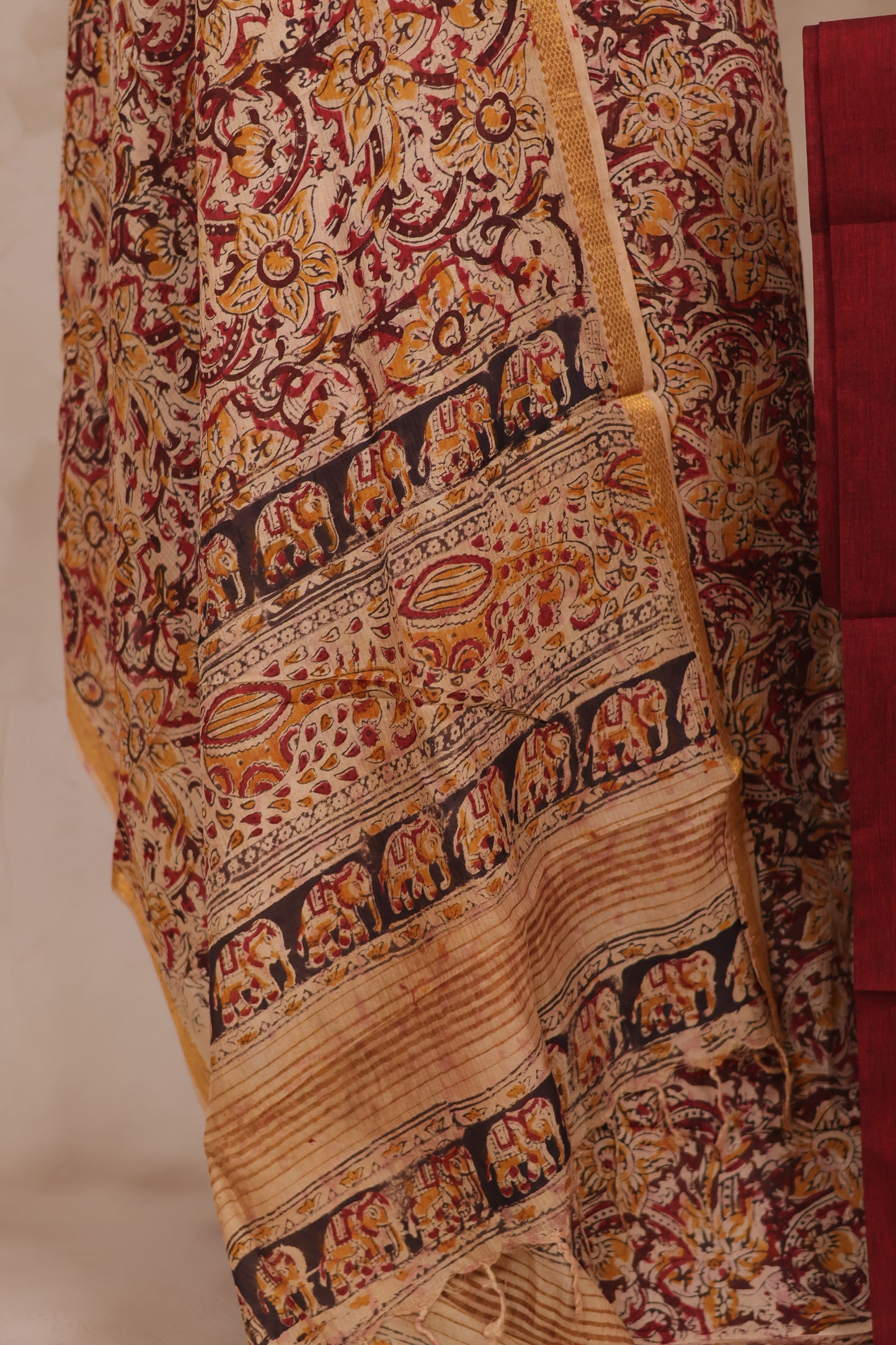 Hand Block Printed Kalamkari Unstitched 3pc Suit Set
