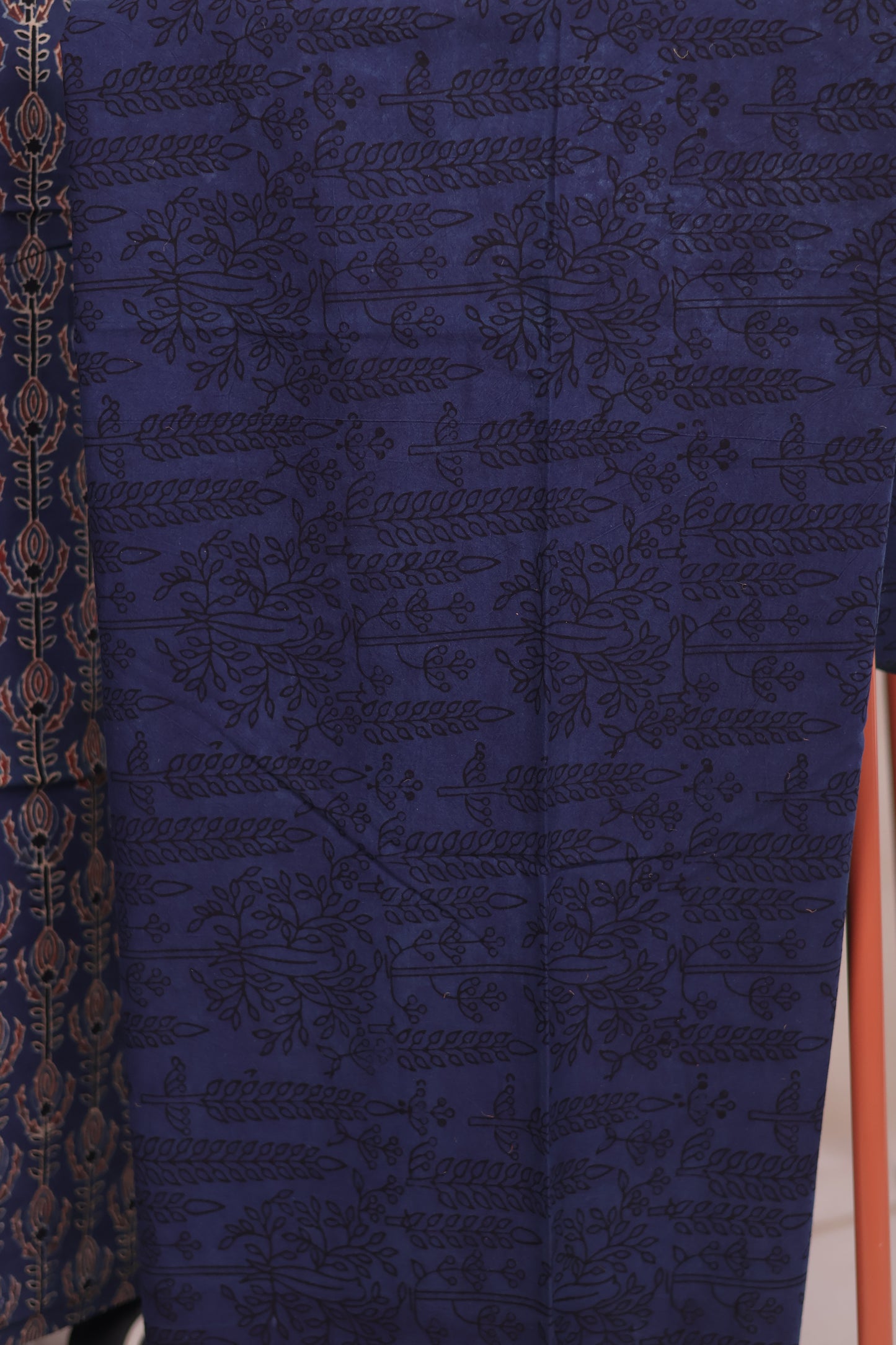 Indigo Ajrakh Handblock Printed Pure Cotton 3 piece suit set | Looms & Tassels