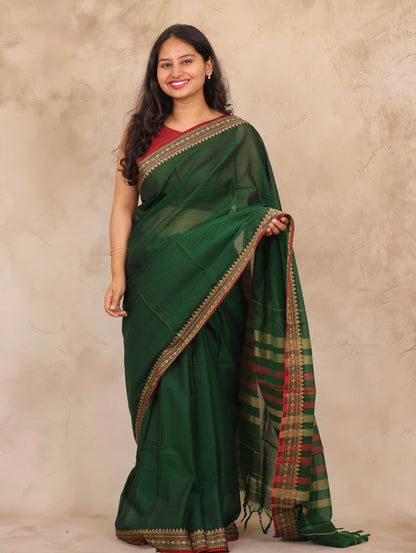 Green Narayanpet Cotton Saree | Looms & Tassels