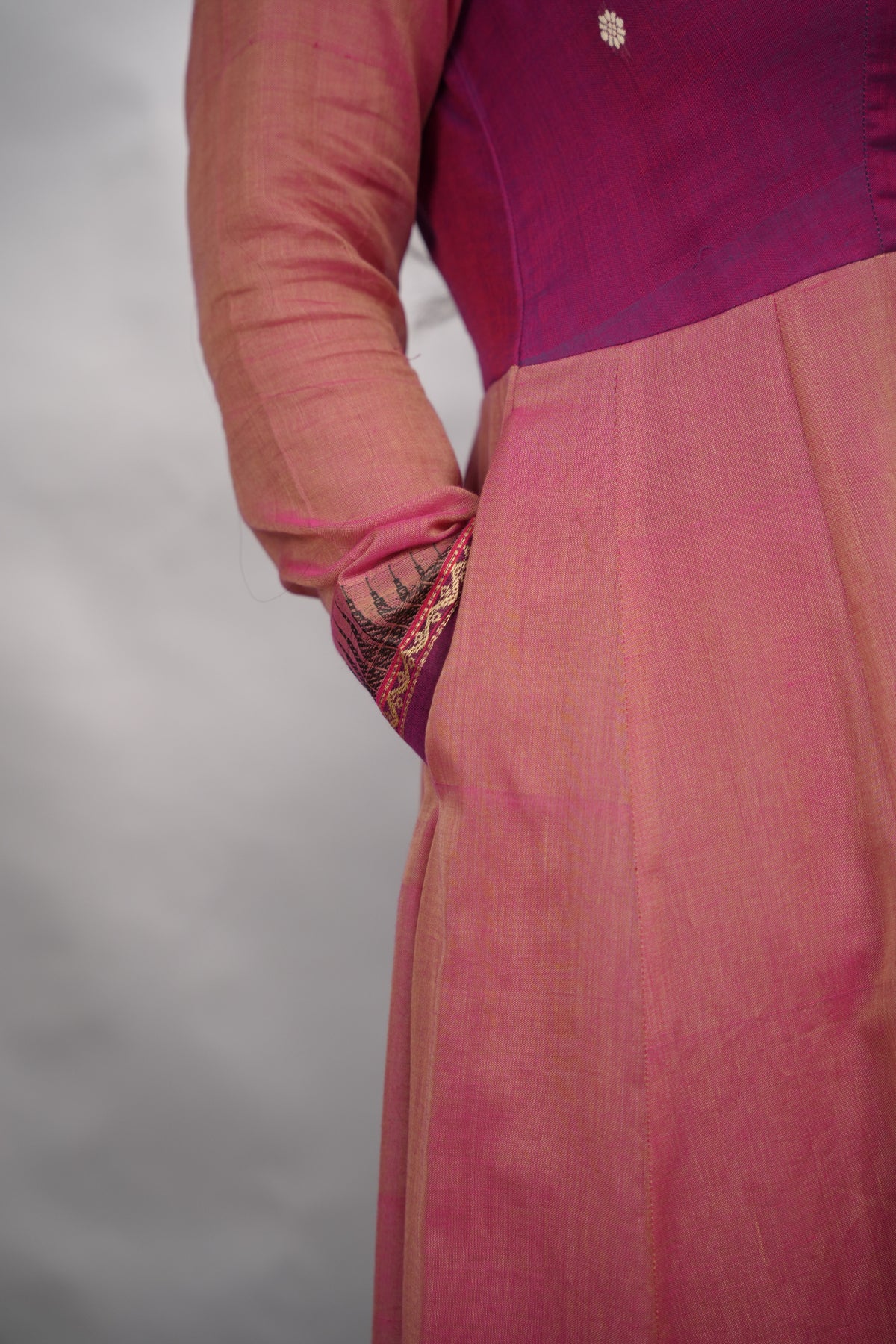 Duel shade Narayanpet Cotton Anarkali Dress with Narayanpet Dupatta | Looms & Tassels
