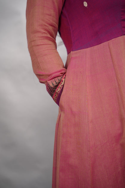 Duel shade Narayanpet Cotton Anarkali Dress with Narayanpet Dupatta | Looms & Tassels